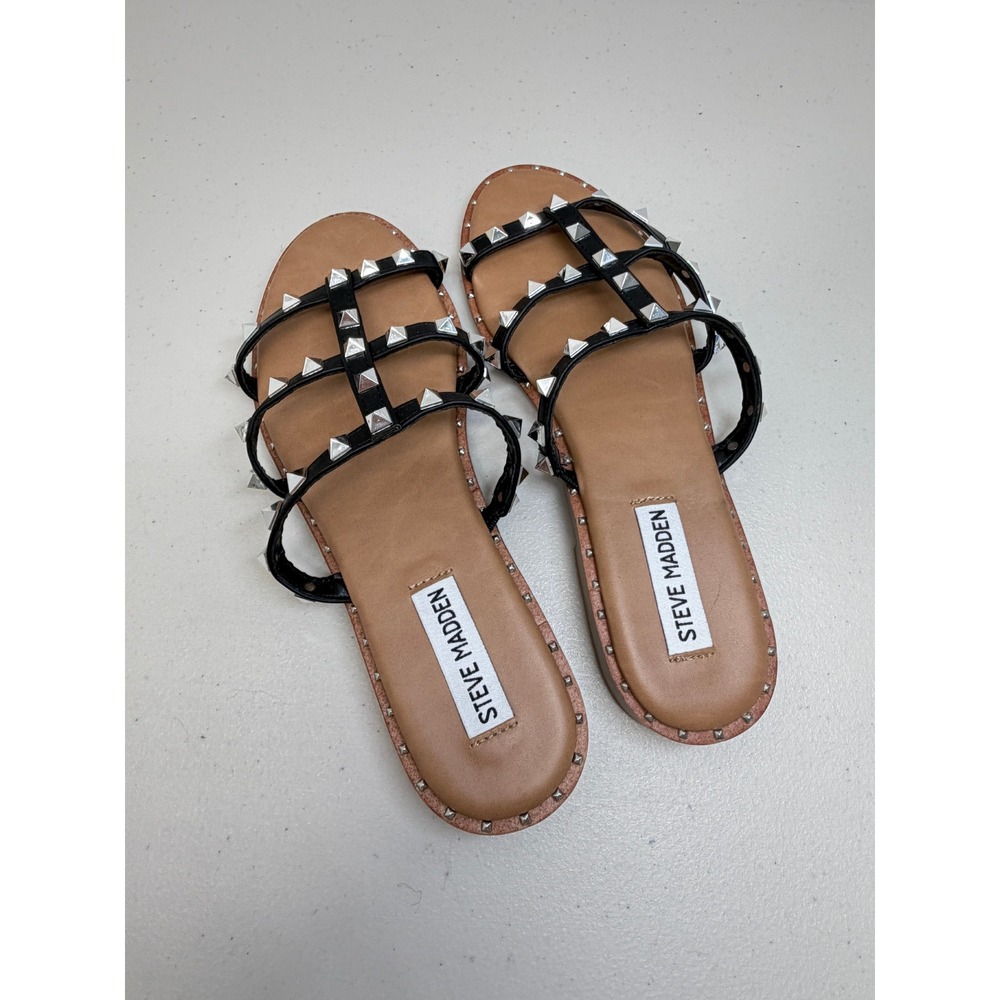 Steve Madden Rockstud Averill Black Studded Gladiator Slide Sandals 7 - Picture 4 of 7